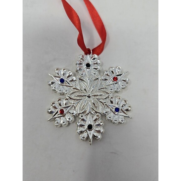 VINTAGE LENOX CHRISTMAS ORNAMENT BUNDLE SNOW MAJESTY SNOWFLAKE HEART SILVER TONE - Picture 2 of 15